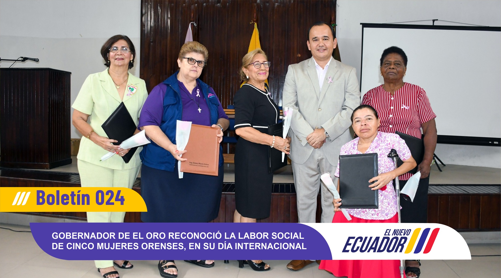 Gobernador de El Oro reconoció la labor social de cinco mujeres orenses, en su Día Internacional
