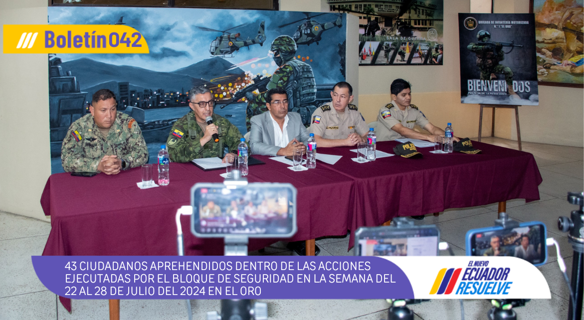 43 ciudadanos aprehendidos dentro de las acciones ejecutadas por el Bloque de Seguridad en la semana del 22 al 28 de julio del 2024 en El Oro